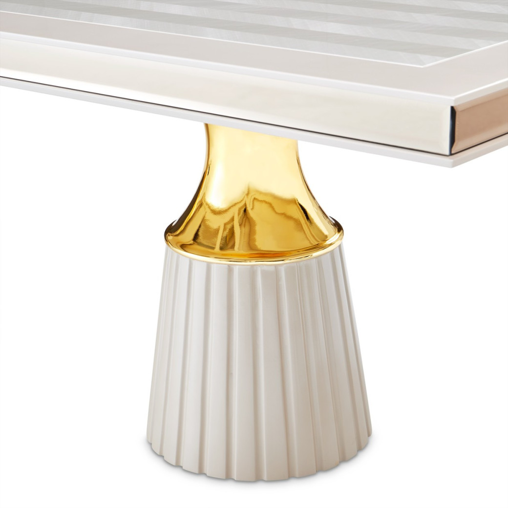 7PC Double Pedestal Dining Table Shimmer Ivory Carmela Collection By Michael Amimi LFR-CRMA002-141
