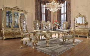 DN01482 7PC Dining Set Victorian Style Gold Finish Cabriole Collection By Acme Furniture