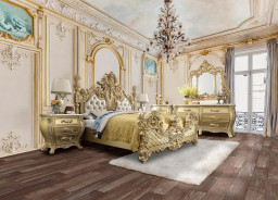 BD01463EK EK Bed Victorian Style Gold Finish Cabriole Collection by Acme Furniture