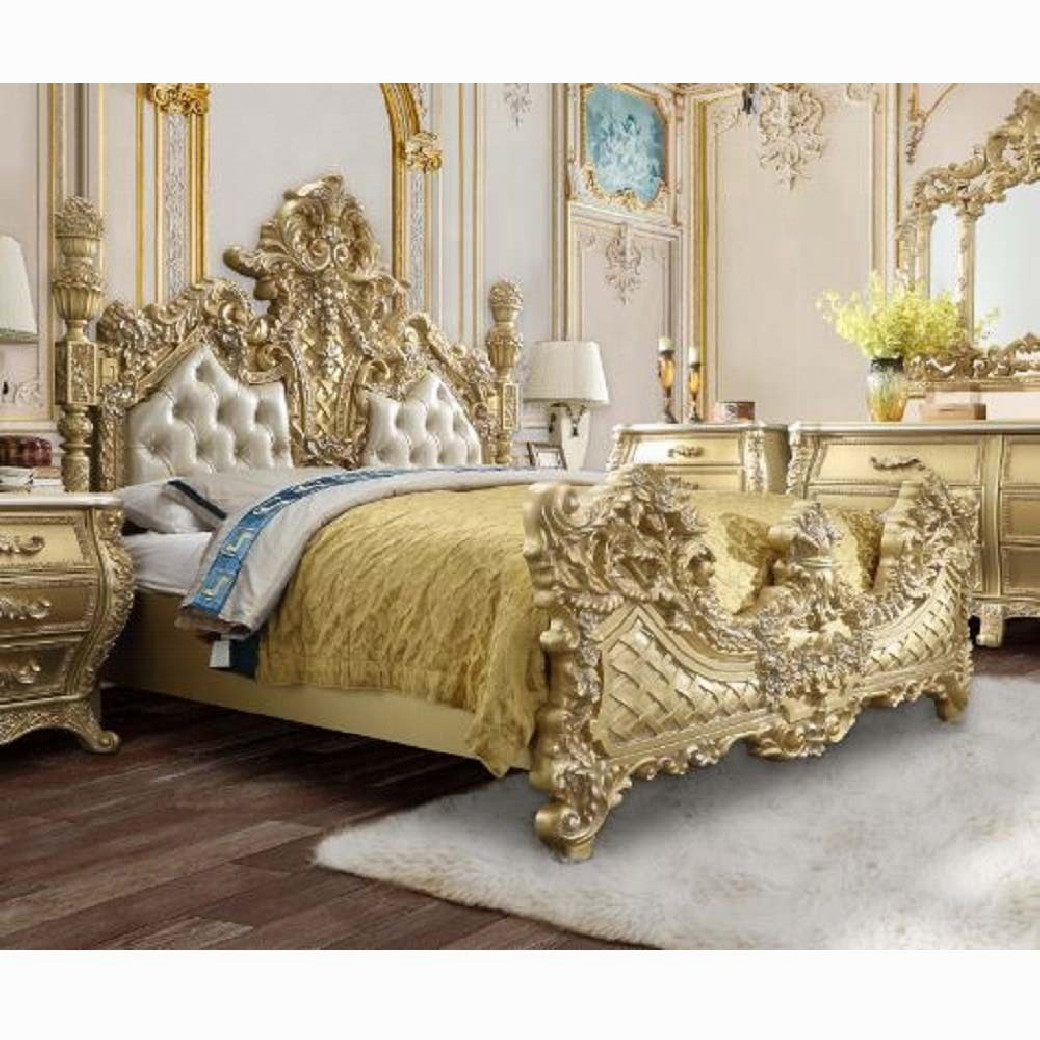 BD01463EK EK Bed Victorian Style Gold Finish Cabriole Collection by Acme Furniture