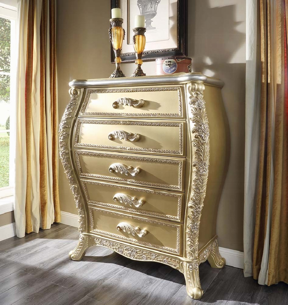 BD01463EK EK Bed Victorian Style Gold Finish Cabriole Collection by Acme Furniture