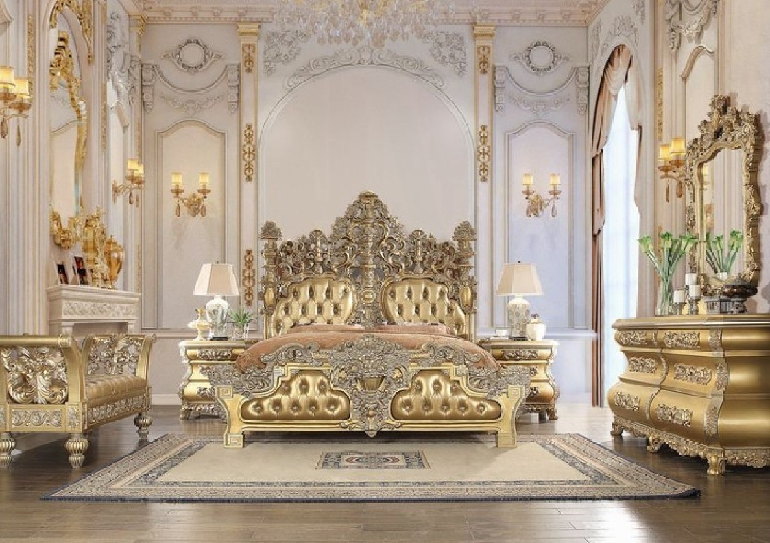 BD00451EK EK Bed Gold Finish Victorian Style Seville Collection By Acme Furniture