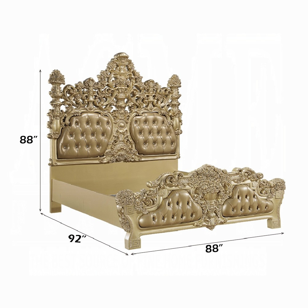 BD00451EK EK Bed Gold Finish Victorian Style Seville Collection By Acme Furniture