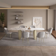DN04295 7PC Dining Set Modern Style Ceramic Top & Golden Champagne Finish by Acme Furniture