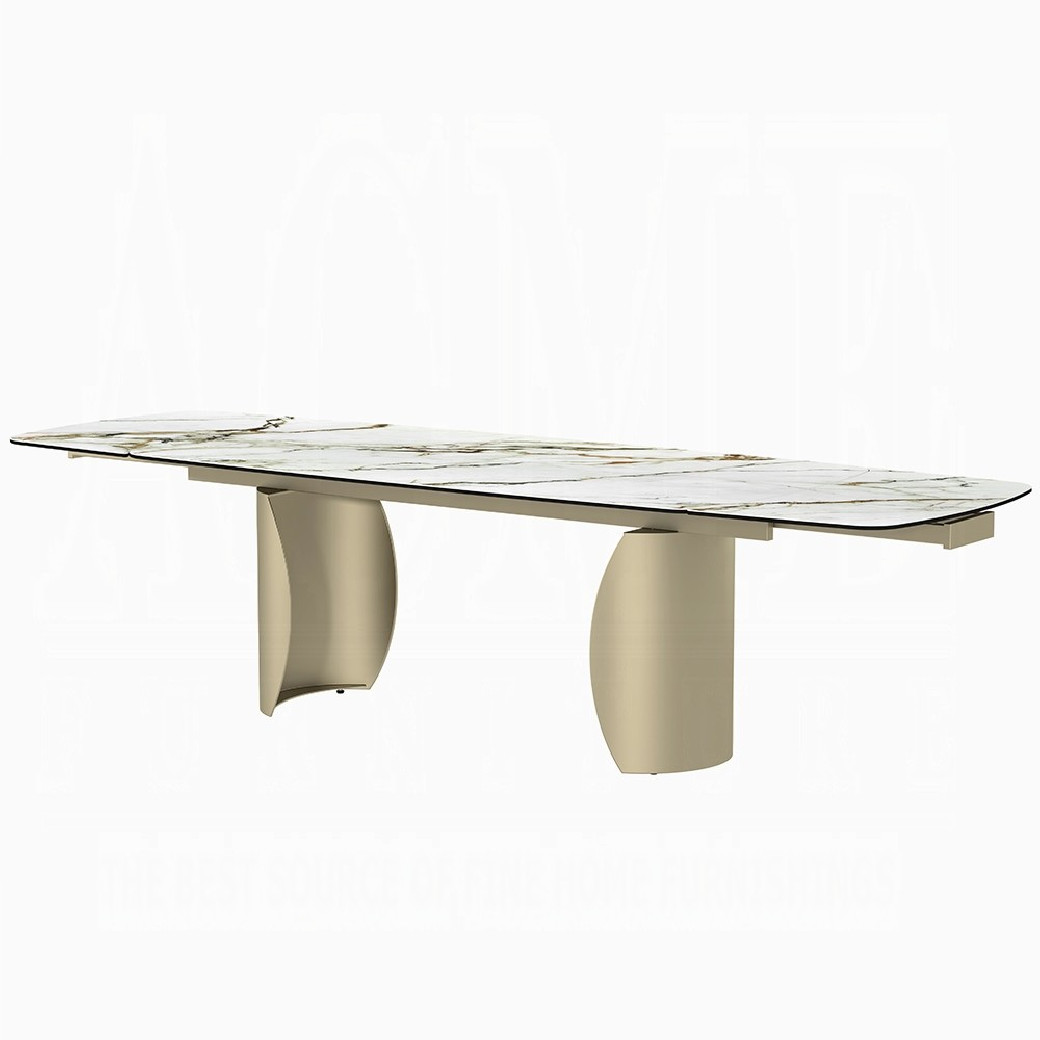 DN04295 7PC Dining Set Modern Style Ceramic Top & Golden Champagne Finish by Acme Furniture