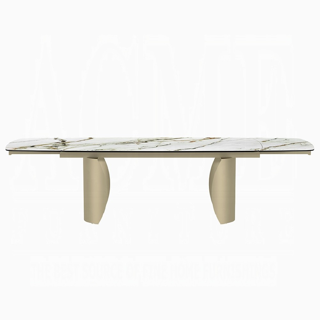 DN04295 7PC Dining Set Modern Style Ceramic Top & Golden Champagne Finish by Acme Furniture