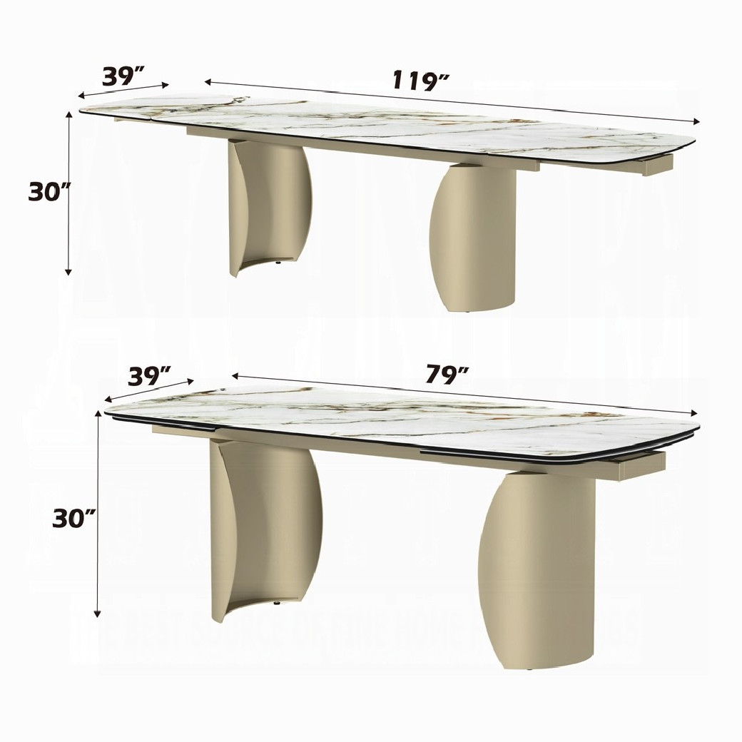 DN04295 7PC Dining Set Modern Style Ceramic Top & Golden Champagne Finish by Acme Furniture