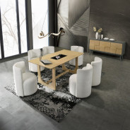 DN02865 7PC Dining Set Modern Style White Chenille & Natural Finish by Acme Furniture