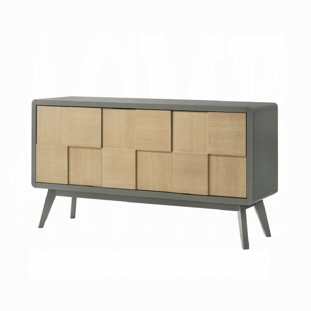 DN02865 7PC Dining Set Modern Style White Chenille & Natural Finish by Acme Furniture