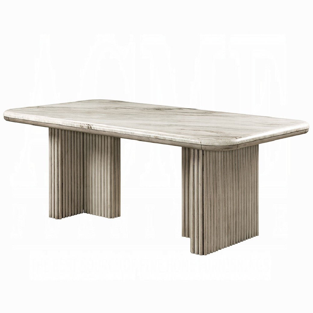 DN03085 7PC Dining set Mid- Century Modern Style Natural Marble Top & Gray Oak Finish Charity Collection By Acme Furniture