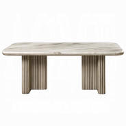 DN03085 7PC Dining set Mid- Century Modern Style Natural Marble Top & Gray Oak Finish Charity Collection By Acme Furniture