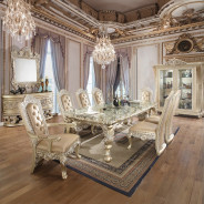 DN00467 7PC Dining Set Champagne Silver Finish Victorian Style Vatican Collection by Acme Furniture