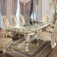 DN00467 7PC Dining Set Champagne Silver Finish Victorian Style Vatican Collection by Acme Furniture