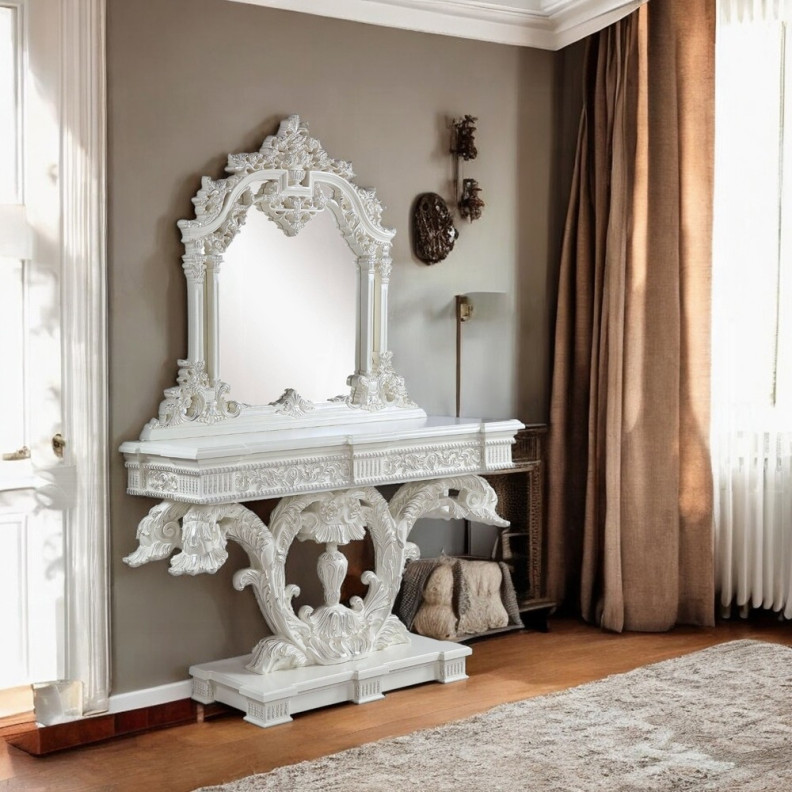 LV00802 Antique White Finish Sofa Table Vanaheim Collection By Acme Furniture