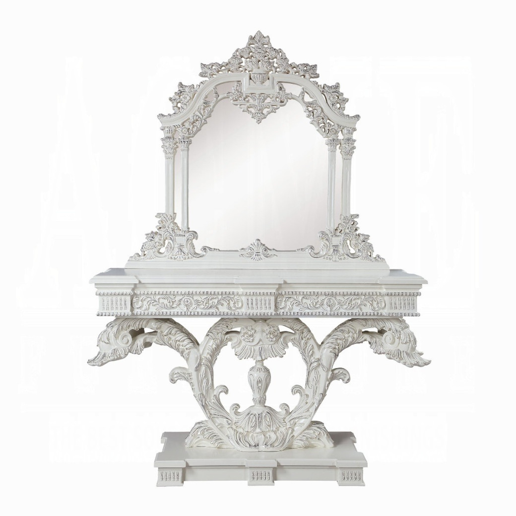 LV00802 Antique White Finish Sofa Table Vanaheim Collection By Acme Furniture