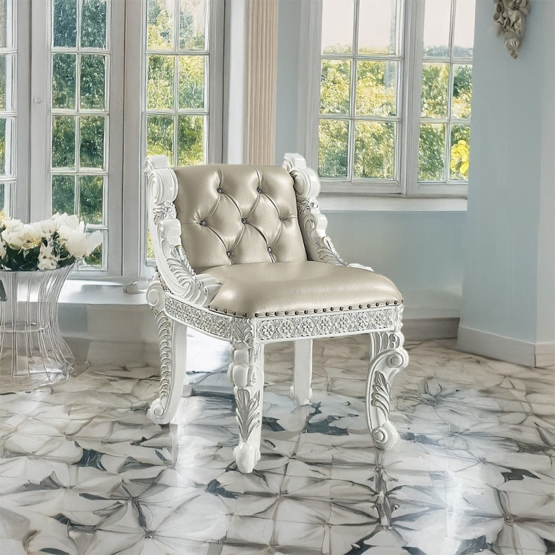BD00675  Antique White Finish  Vanity Stool Vanaheim Collection By Acme Furniture