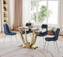 DT033G 5PC Dining Set Tempered Glass Top & Gold Finish by Artisan Furniture