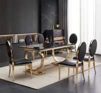 RDT316GMB 7PC Dining Set Modern Style Black Marble Top Stainless Steel & Gold Finish by Artisan Furniture