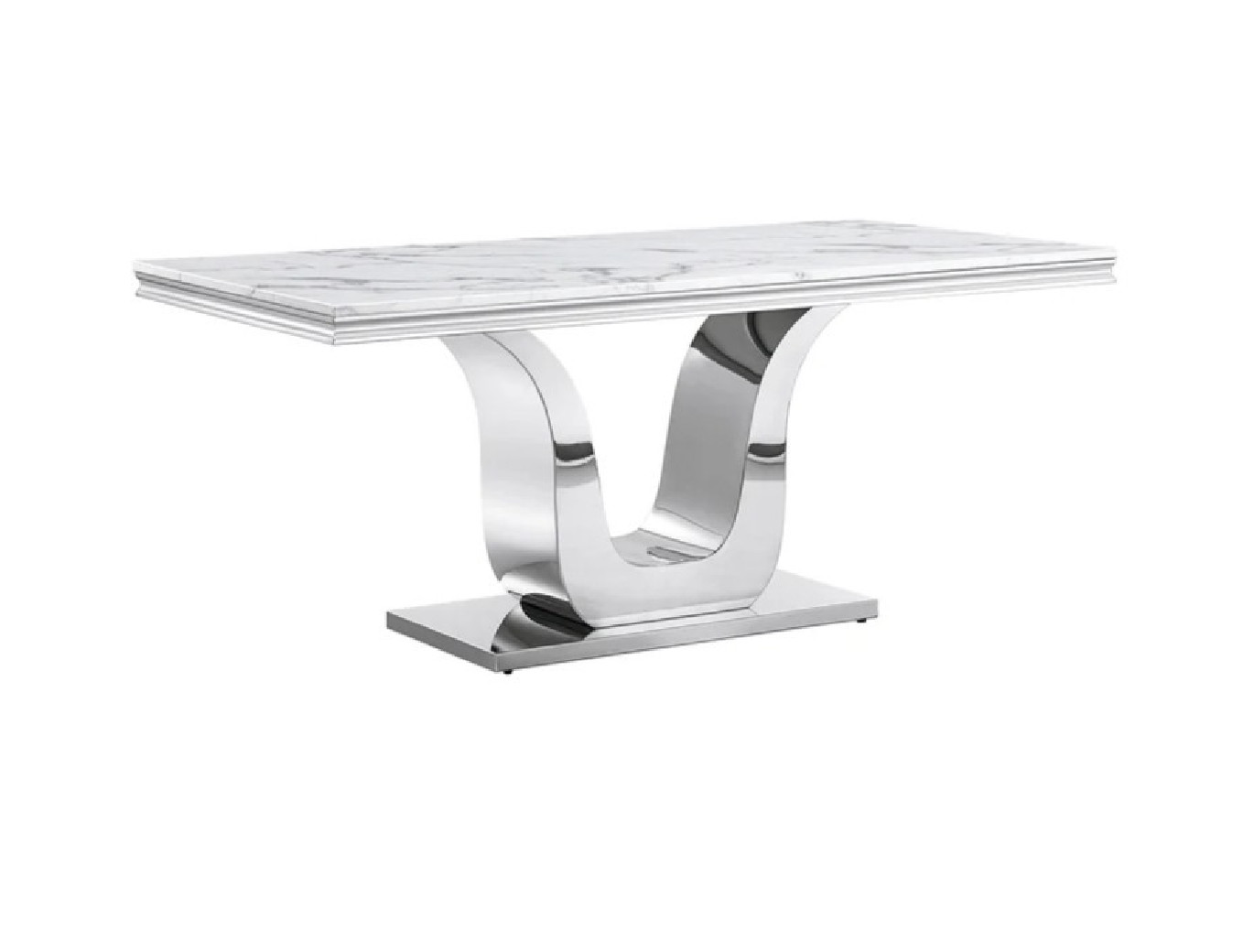 DT3102SMW 7PC Dining Set Modern Style White Marble Top Stainless Steel & Silver Finish by Artisan Furniture