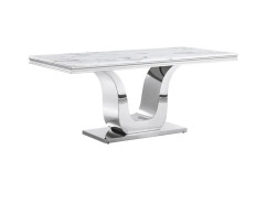 DT3102SMW 7PC Dining Set Modern Style White Marble Top Stainless Steel & Silver Finish by Artisan Furniture