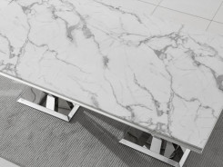 RDT308SMW 7PC Dining Set Modern Style White Marble Top Stainless Steel & Silver Finish by Artisan Furniture