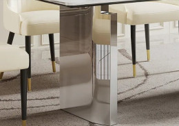DT511SW 7PC Dining Set Modern Style White Rock Table Top Stainless Steel Silver Finish by Artisan Furniture