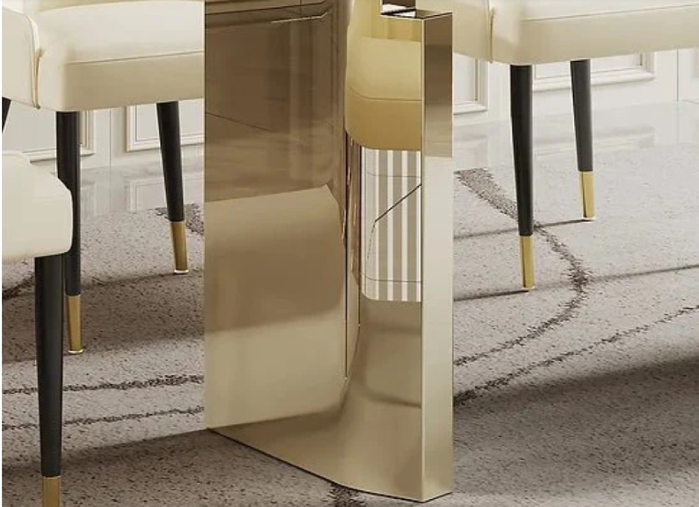 DT511GW 7PC Dining Set Modern Style White Rock Table Top  Stainless Steel Gold Finish by Artisan Furniture