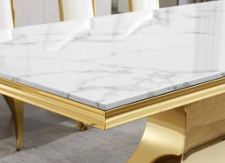 RDT335GM 7PC Dining Set Modern Style White Marble Top Stainless Steel & Gold Finish by Artisan Furniture