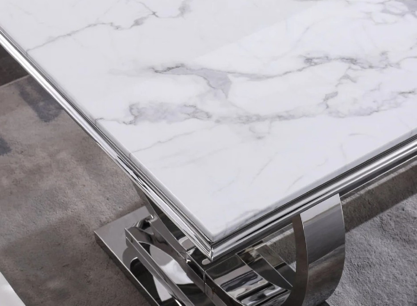 RDT316SM 7PC Dining Set Modern Style White Marble Top Stainless Steel & Silver Finish by Artisan Furniture