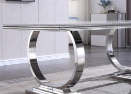 RDT316SM 7PC Dining Set Modern Style White Marble Top Stainless Steel & Silver Finish by Artisan Furniture