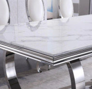 RDT316SM 7PC Dining Set Modern Style White Marble Top Stainless Steel & Silver Finish by Artisan Furniture