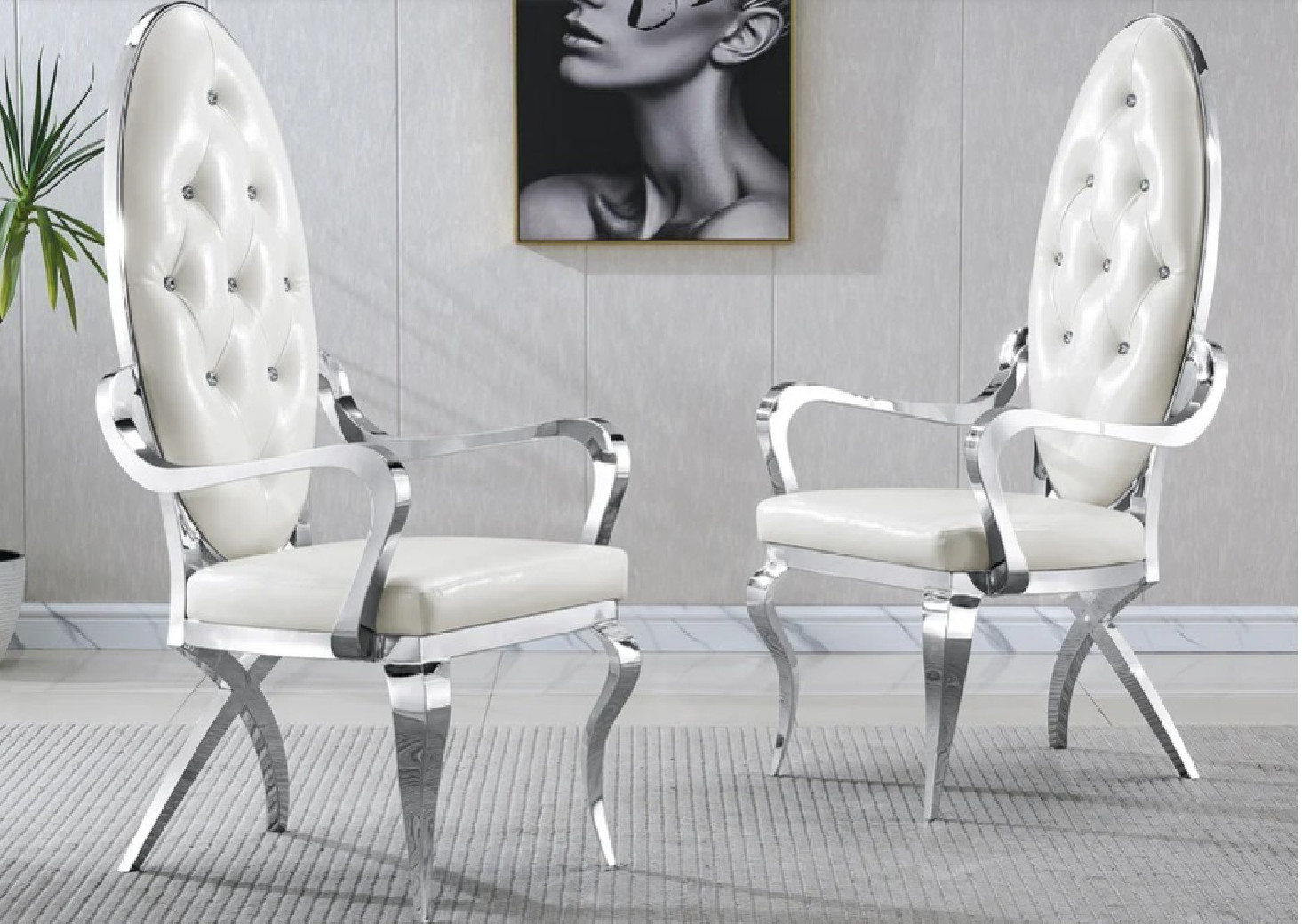 RDT308SMW 7PC Dining Set Modern Style White Marble Top Stainless Steel & Silver Finish by Artisan Furniture