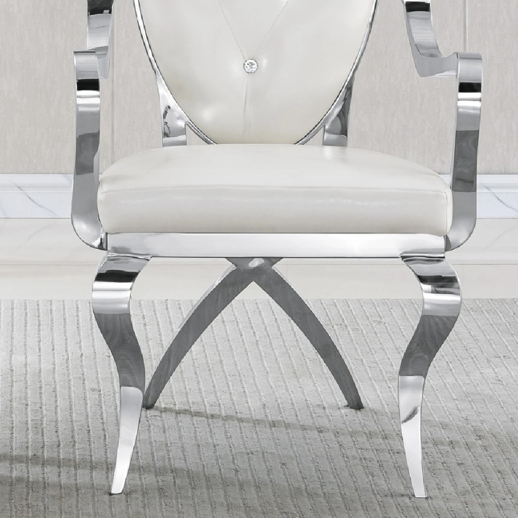 RDT308SMW 7PC Dining Set Modern Style White Marble Top Stainless Steel & Silver Finish by Artisan Furniture