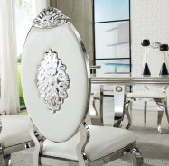 DT317SMW 7PC Dining Set Modern Style White Marble Top Stainless Steel & Silver Finish by Artisan Furniture