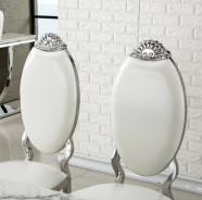 DT317SMW 7PC Dining Set Modern Style White Marble Top Stainless Steel & Silver Finish by Artisan Furniture