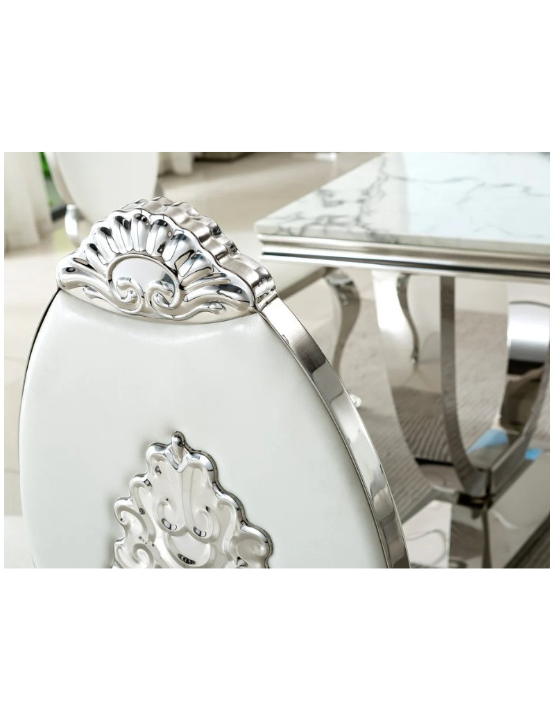 DT317SMW 7PC Dining Set Modern Style White Marble Top Stainless Steel & Silver Finish by Artisan Furniture