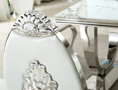 DT317SMW 7PC Dining Set Modern Style White Marble Top Stainless Steel & Silver Finish by Artisan Furniture