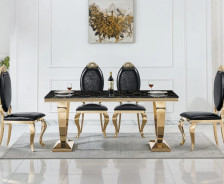 DT317 7PC Dining Set Modern Style Black Marble Top Stainless Steel & Gold Finish by Artisan Furniture