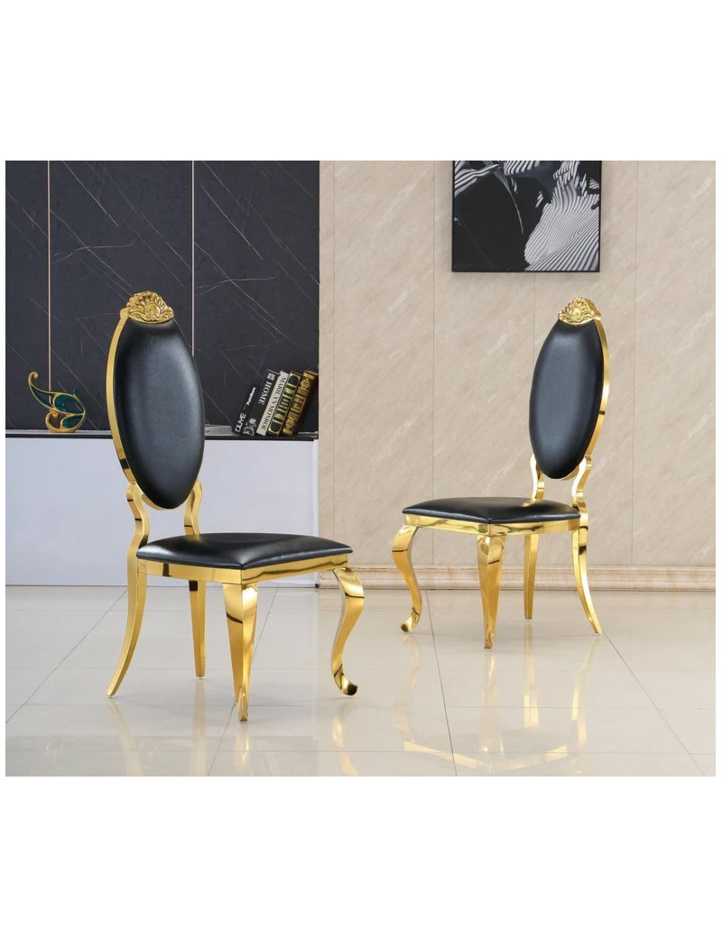 DT317 7PC Dining Set Modern Style Black Marble Top Stainless Steel & Gold Finish by Artisan Furniture