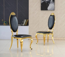 DT317 7PC Dining Set Modern Style Black Marble Top Stainless Steel & Gold Finish by Artisan Furniture