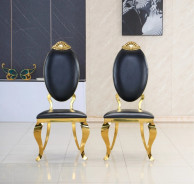 DT317 7PC Dining Set Modern Style Black Marble Top Stainless Steel & Gold Finish by Artisan Furniture