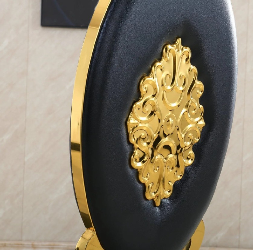 DT317 7PC Dining Set Modern Style Black Marble Top Stainless Steel & Gold Finish by Artisan Furniture