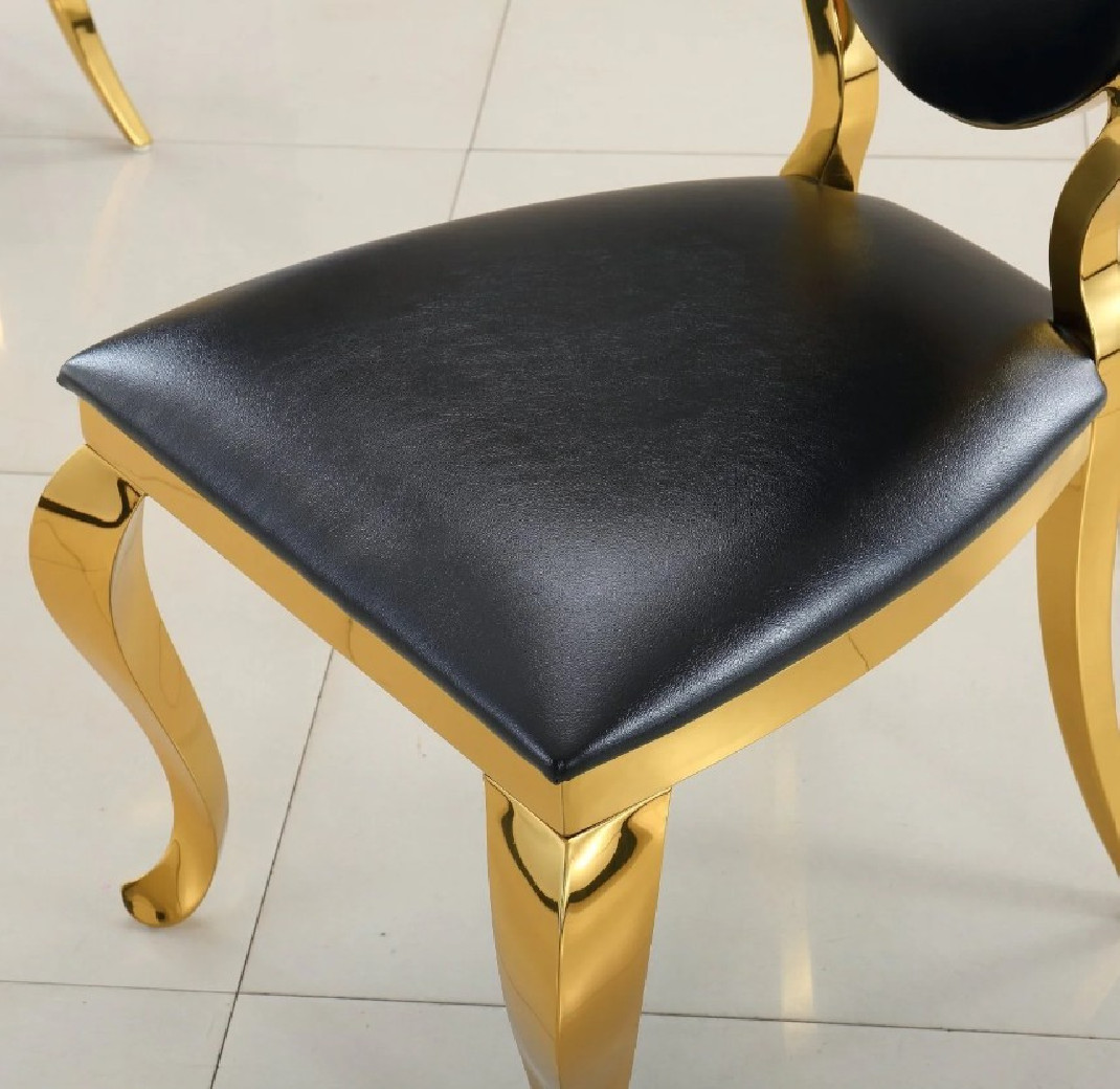 DT317 7PC Dining Set Modern Style Black Marble Top Stainless Steel & Gold Finish by Artisan Furniture