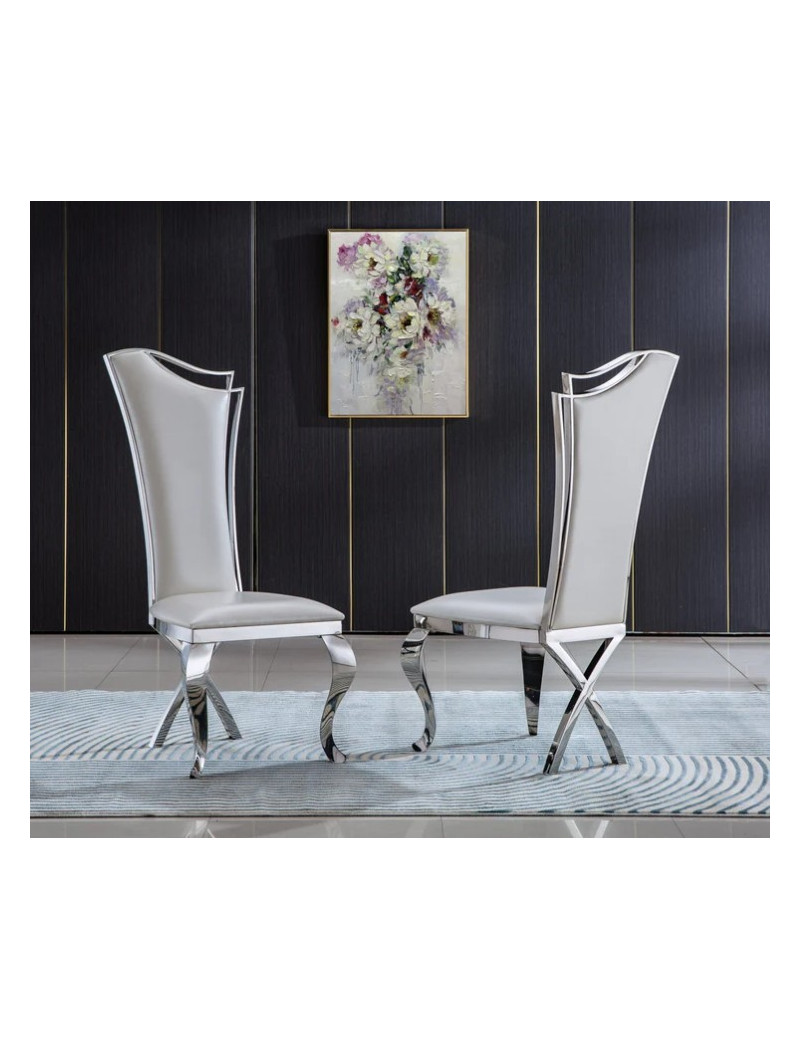DT301SM 7PC Dining Set Modern Style White Marble Top Stainless Steel & Silver Finish by Artisan Furniture