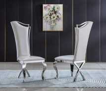 DT301SM 7PC Dining Set Modern Style White Marble Top Stainless Steel & Silver Finish by Artisan Furniture