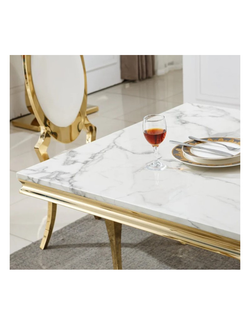 DT3102 7PC Dining Set Modern Style White Marble Top Stainless Steel & Gold Finish by Artisan Furniture