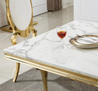 DT3102 7PC Dining Set Modern Style White Marble Top Stainless Steel & Gold Finish by Artisan Furniture