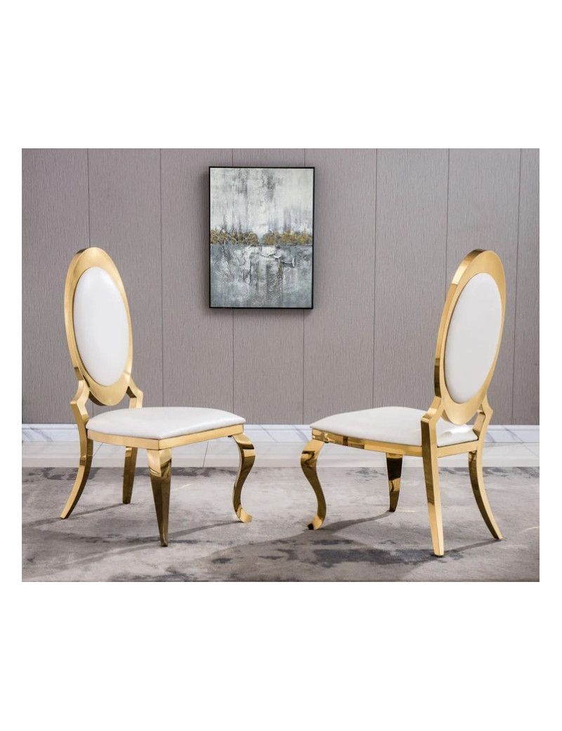 DT3102 7PC Dining Set Modern Style White Marble Top Stainless Steel & Gold Finish by Artisan Furniture