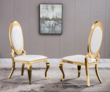 DT3102 7PC Dining Set Modern Style White Marble Top Stainless Steel & Gold Finish by Artisan Furniture