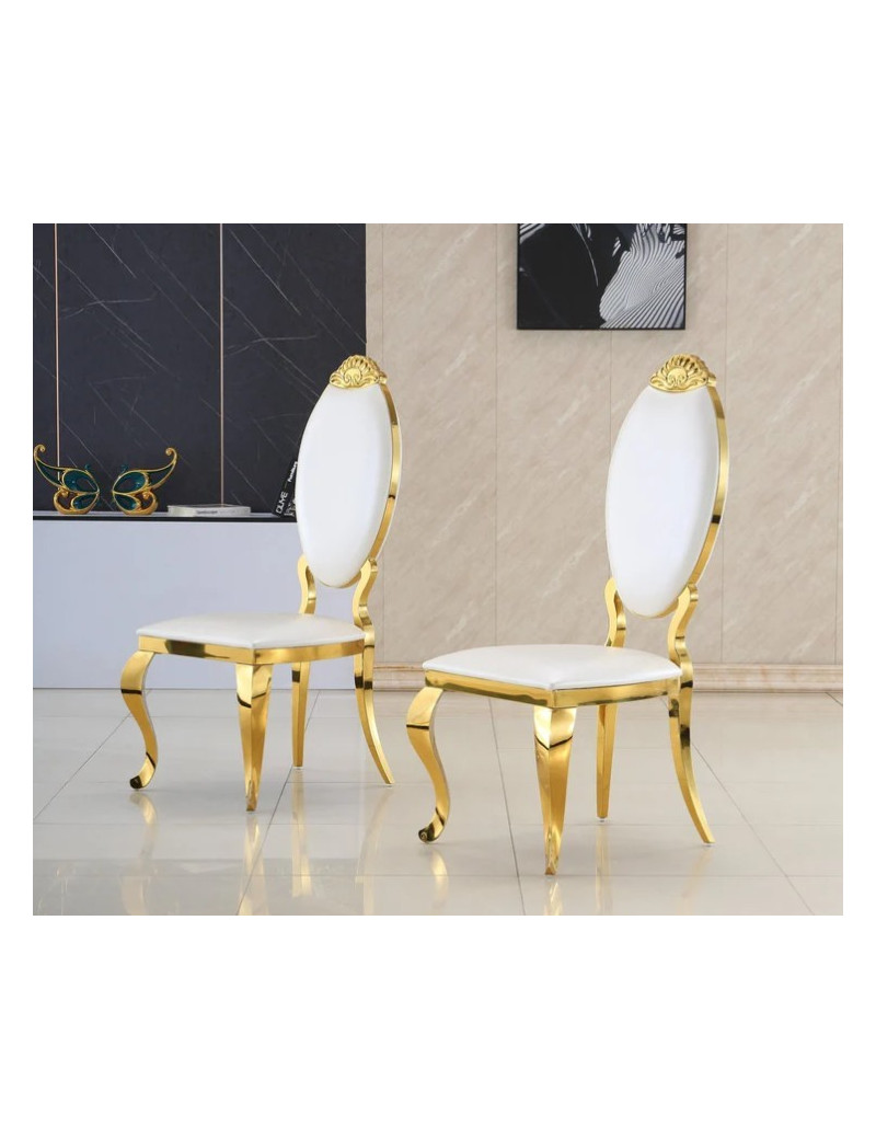 DT317 7PC Dining Set Modern Style White Marble Top Stainless Steel & Gold Finish by Artisan Furniture